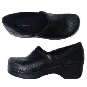 G.H. Bass & Co. Melinda I Black Tooled Slip On Wedge Clogs 8 M